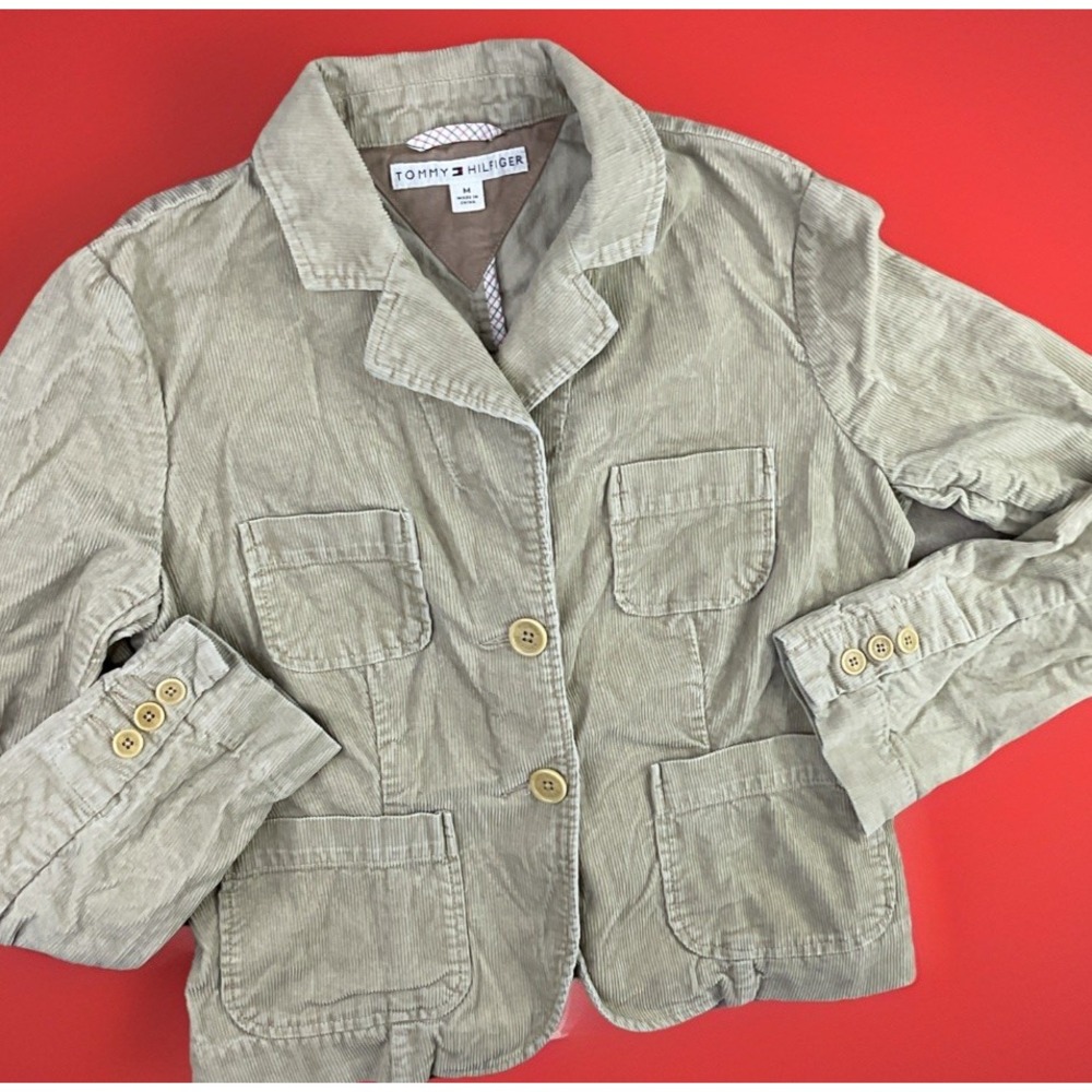 Vintage Y2K Tommy Hilfiger Womens M Brown Corduroy Trucker Jacket Blazer